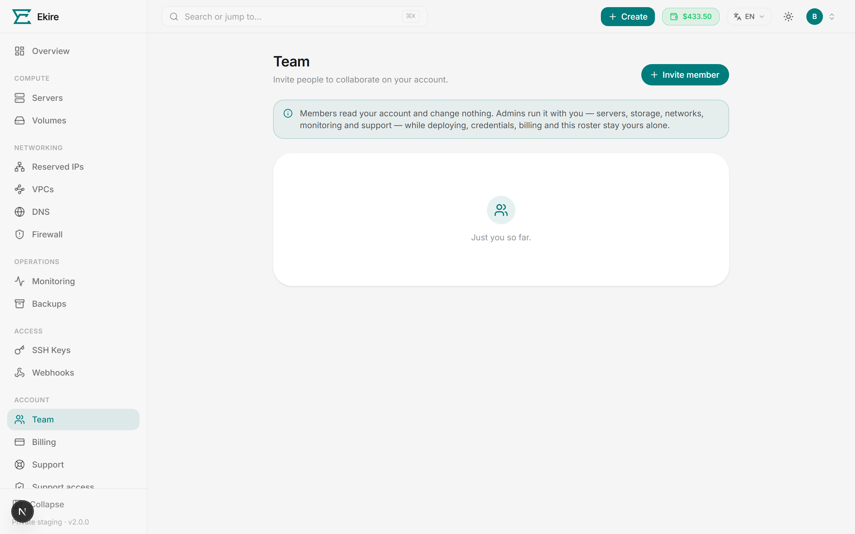 Your team roster — each person shows their status, their role, and the actions you can take on them.